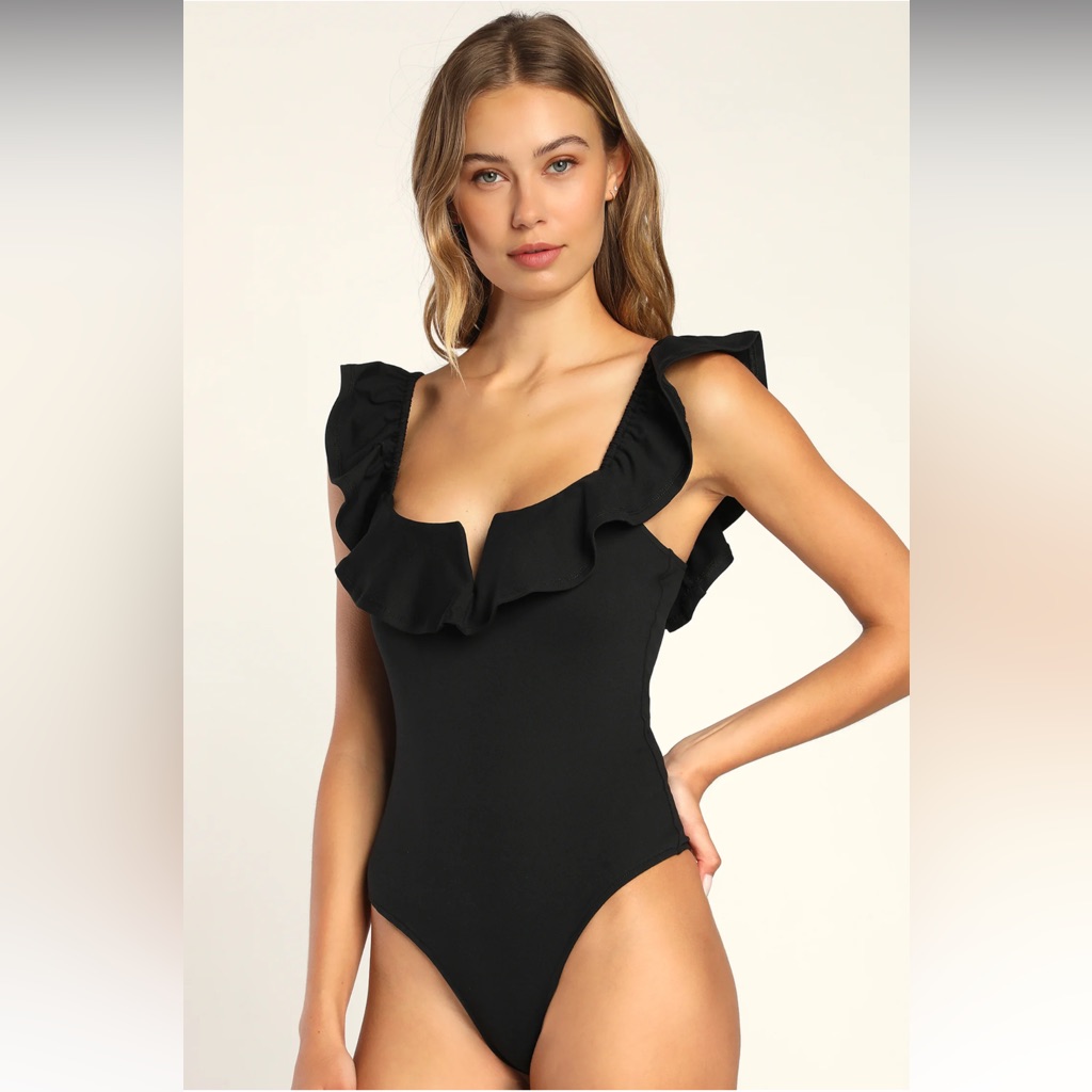 Lulus Play It Right Black Ruffled Sleeveless Bodysuit